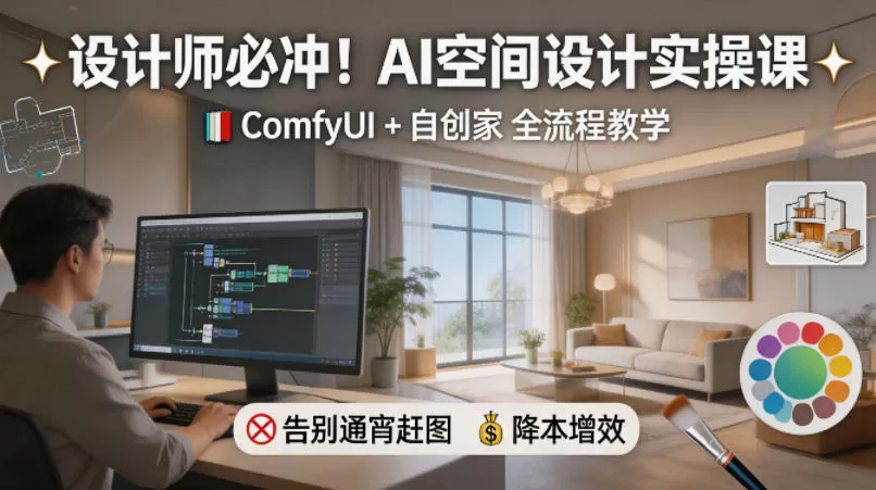 设计师必冲！AI空间设计实操课，ComfyUI+自创家全教学，告别通宵赶图，降本增效-小栈博客