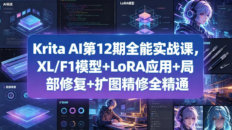 Krita AI第12期全能实战课，XL/F1模型+LoRA应用+局部修复+扩图精修全精通-小栈博客