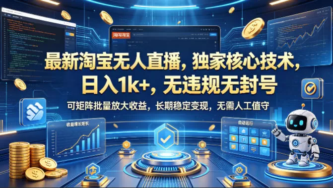 最新淘宝无人直播，独家核心技术，日入1k+，无违规无封号，可矩阵批量放大，长期稳定，无需人工值守【揭秘】-小栈博客