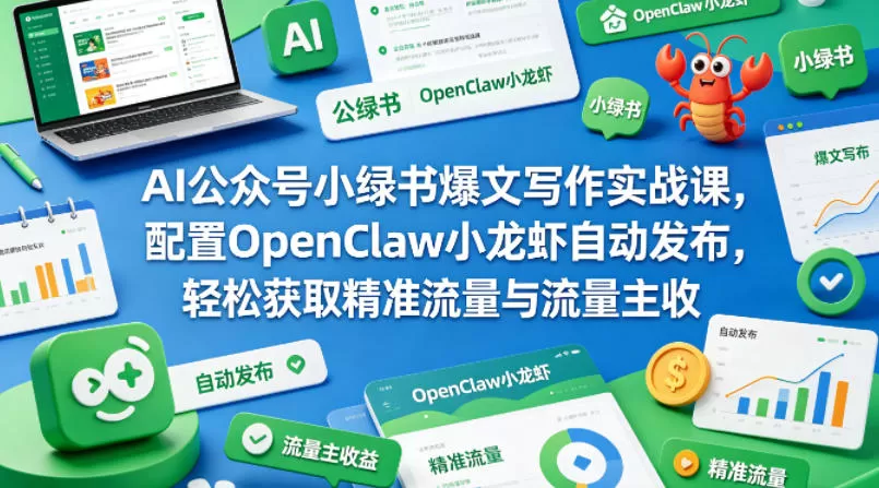 AI公众号小绿书爆文写作实战课，配置OpenClaw小龙虾自动发布，轻松获取精准流量与流量主收益-小栈博客
