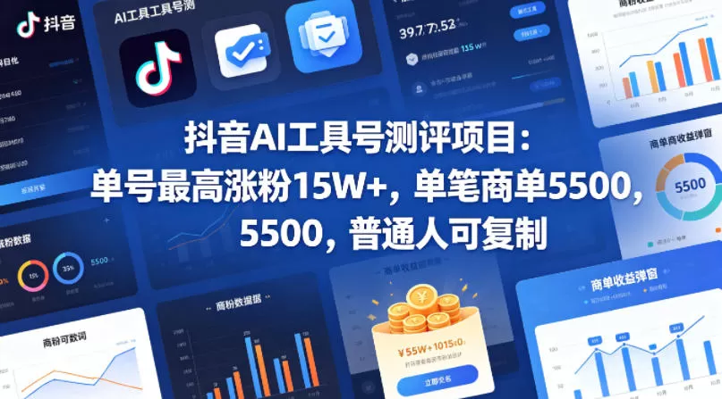 抖音AI工具号测评项目，单号最高涨粉15W+，单笔商单5.5k，也可进伙伴计划，普通人可复制-小栈博客