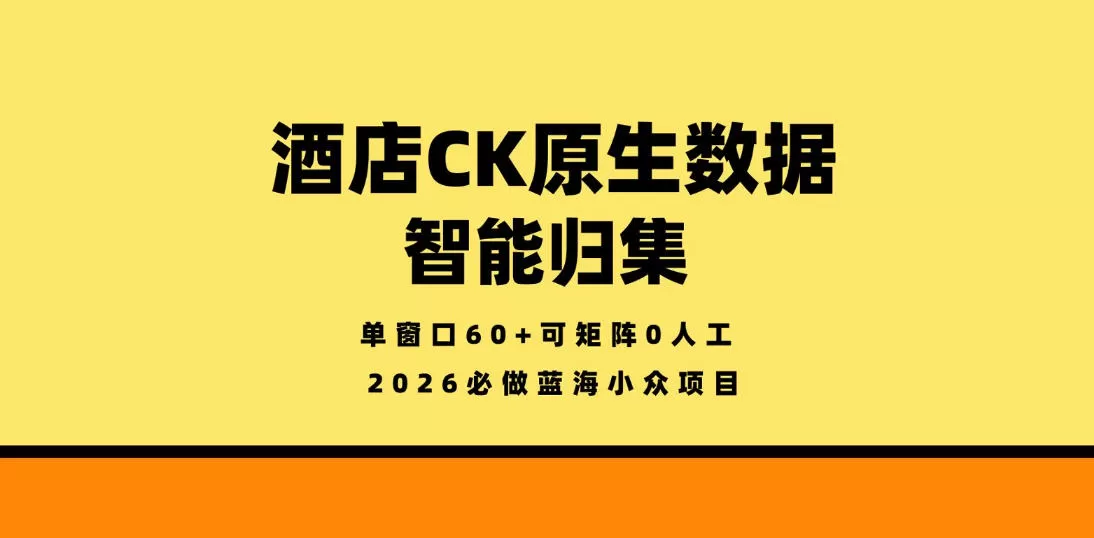 酒店CK原生数据智能归集，单窗口60+可矩阵0人工，2026必做蓝海小众项目【揭秘】-小栈博客