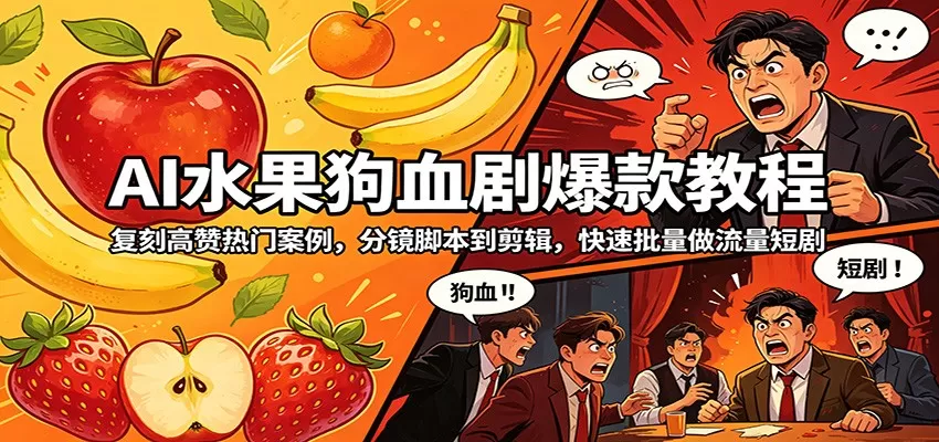 AI水果狗血剧爆款教程：复刻高赞热门案例，分镜脚本到剪辑，快速批量做流量短剧-小栈博客