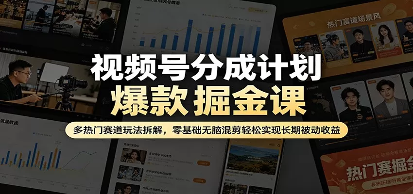 视频号分成计划爆款掘金课：多热门赛道玩法拆解，零基础无脑混剪轻松实现长期被动收益-小栈博客