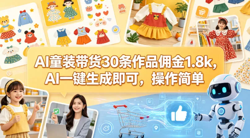 AI童装带货30条作品佣金1.8k，AI一键生成即可，操作简单-小栈博客