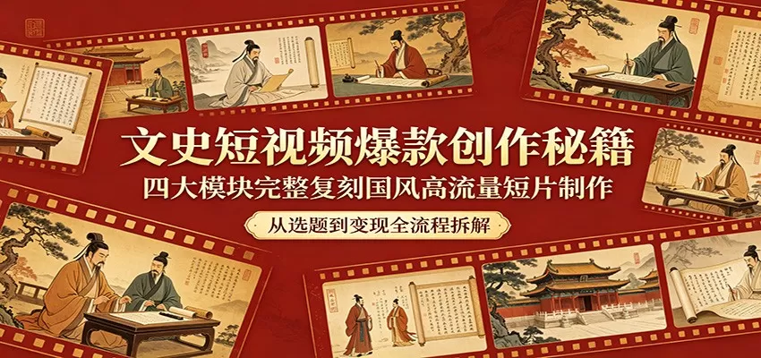 文史短视频爆款创作秘籍：四大模块完整复刻国风高流量短片制作-小栈博客