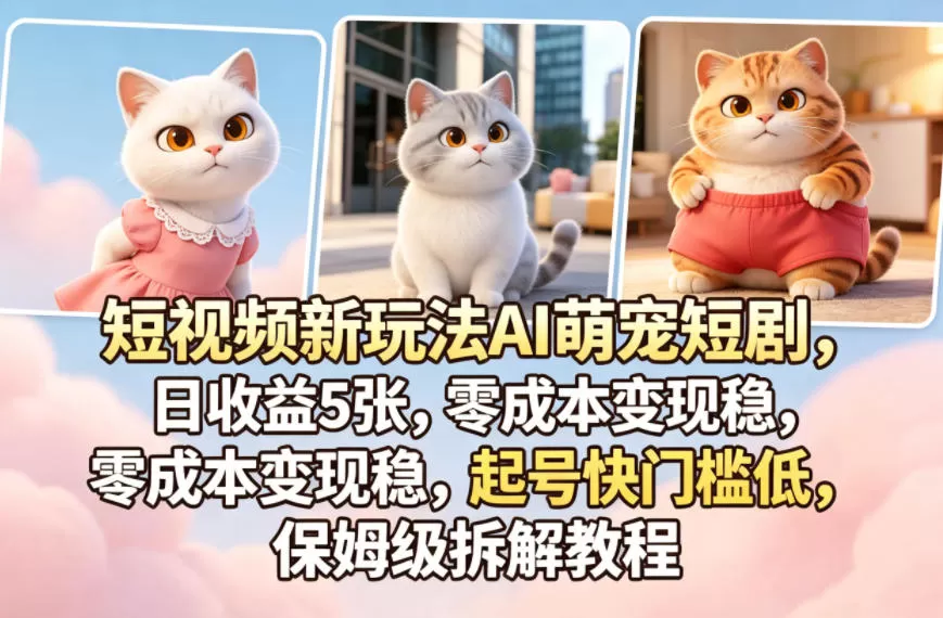 短视频新玩法AI萌宠短剧，日收益5张，零成本变现稳，起号快门槛低，保姆级拆解教程-小栈博客