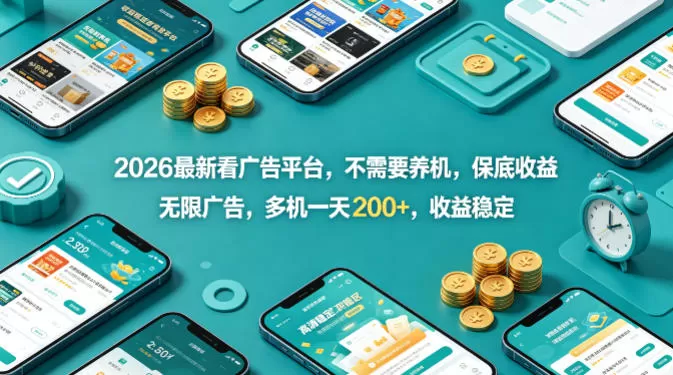 2026最新看广告平台，不需要养机，保底收益，无限广告，多机一天200+，收益稳定【揭秘】-小栈博客