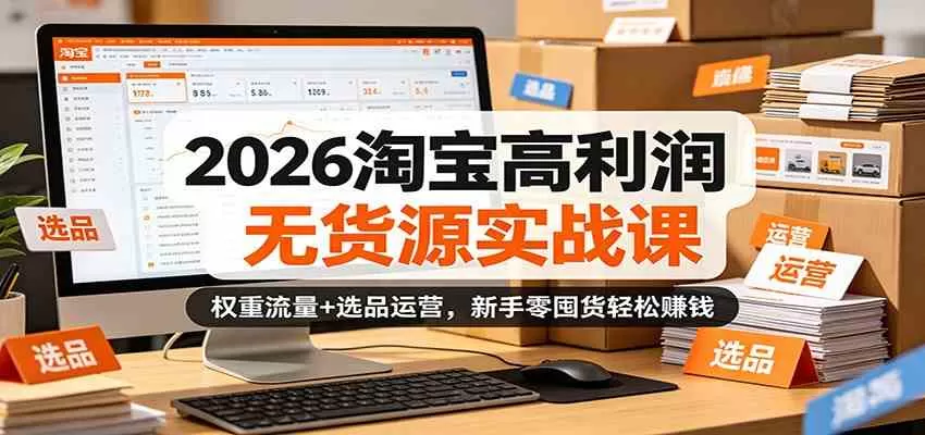 2026淘宝高利润无货源实战课：权重流量+选品运营，新手零囤货轻松赚钱-小栈博客