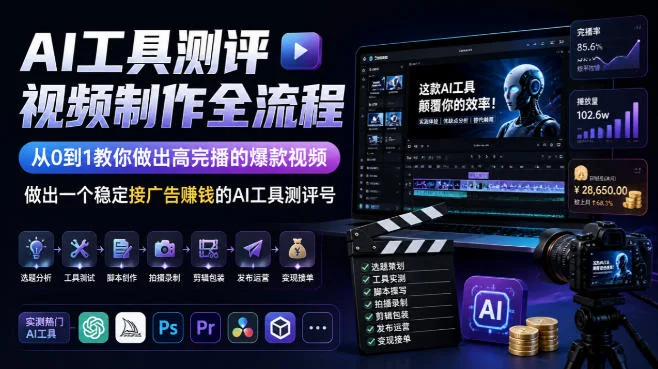 AI工具测评视频制作全流程，从0到1教你做出高完播的爆款视频，做出一个稳定接广告賺钱的AI工具测评号-小栈博客