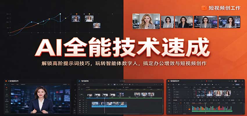 AI全能实战课：提示词高阶技巧+智能体数字人+办公短视频全攻略