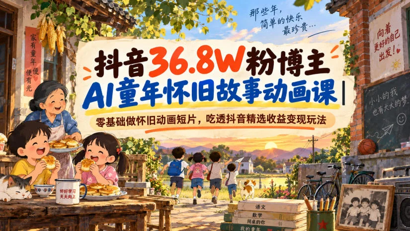 抖音36.8W粉博主AI童年怀旧故事动画课|零基础做怀旧动画短片,吃透抖音精选收益变现玩法 抖音36.8W粉博主AI童年怀旧故事动画课|零基础做怀旧动画短片,吃透抖音精选收益变现玩法
