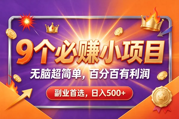 （21044期）9个必赚的前小项目，超级的简单，百分百赚米，副业首选，日收500+-小栈博客