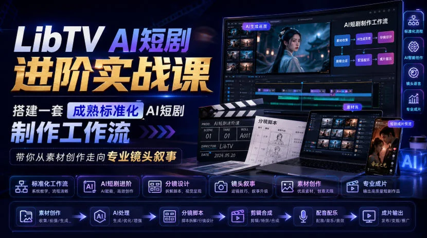 LibTV AI短剧进阶实战课，搭建一套成熟标准化AI短剧制作工作流，带你从素材创作走向专业镜头叙事（更新）-小栈博客