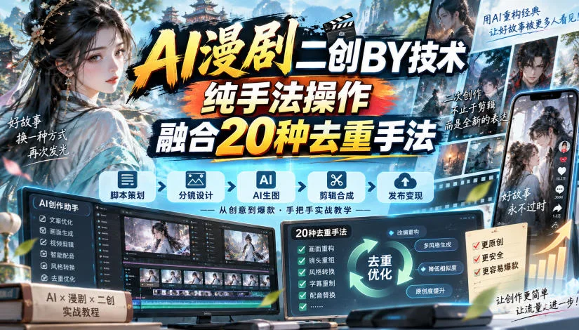 AI漫剧二创搬运技术，纯手法操作，融合20种去重手法-小栈博客