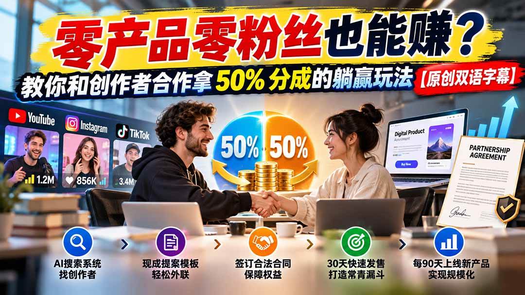 （20957期）零产品零粉丝也能赚？教你和创作者合作拿 50% 分成的躺赢玩法【原创双语字幕】-小栈博客