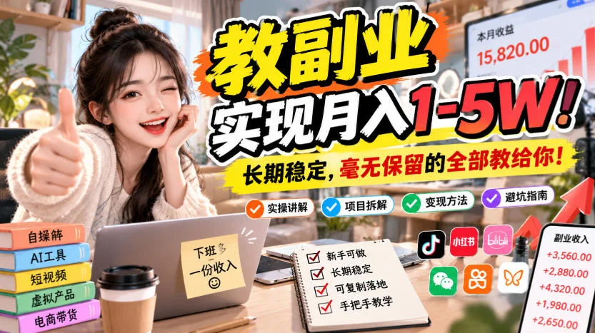 “教副业”实现月入1-5W！长期稳定，毫无保留的全部教给你！【揭秘】-小栈博客