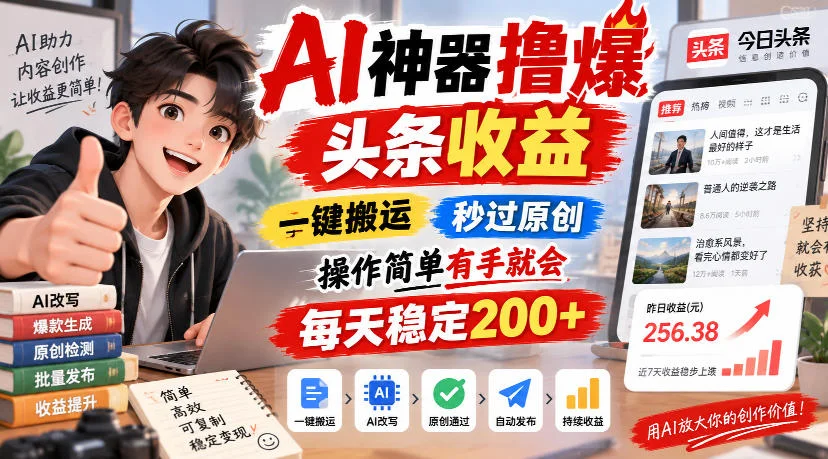 AI神器撸爆头条收益，一键搬运，秒过原创，操作简单有手就会，每天稳定200+【揭秘】-小栈博客