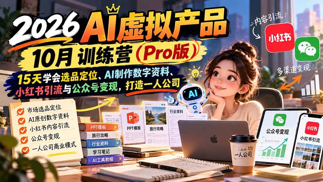 （21054期）2026AI虚拟产品10月训练营（Pro版）：15天学会选品定位、AI制作数字资料、小红书引流与公众号变现，打造一人公司-小栈博客