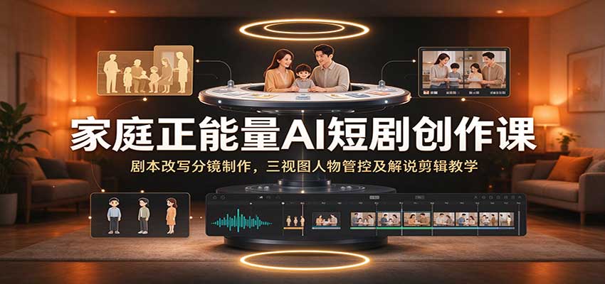 家庭正能量AI短剧创作课:剧本改写分镜制作,三视图人物管控及解说剪辑教学-小栈博客