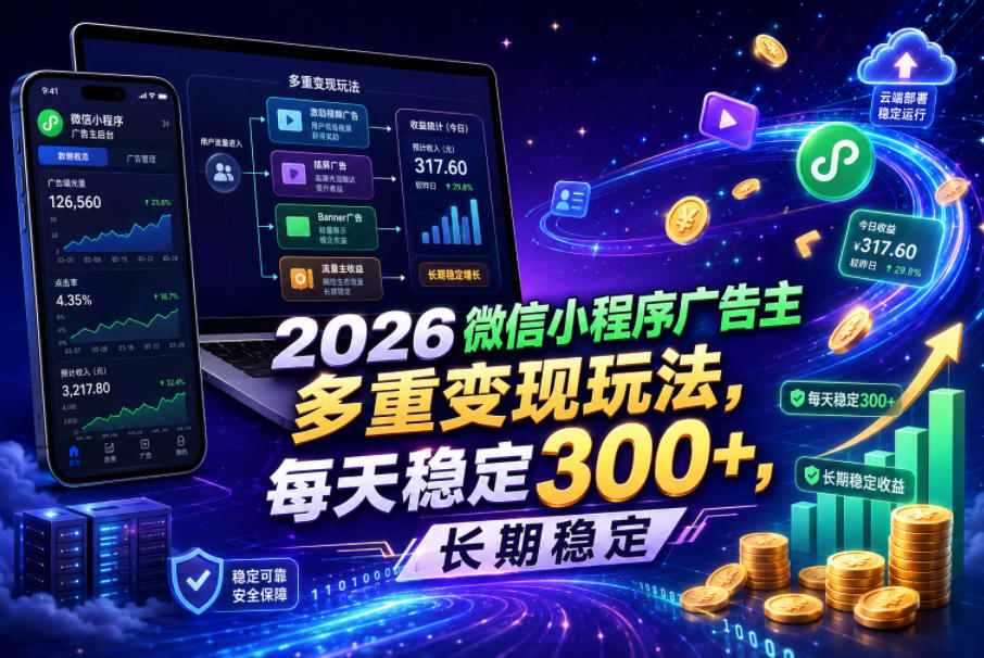 2026微信小程序广告主，多重变现玩法，每天稳定300+，长期稳定【揭秘】-小栈博客