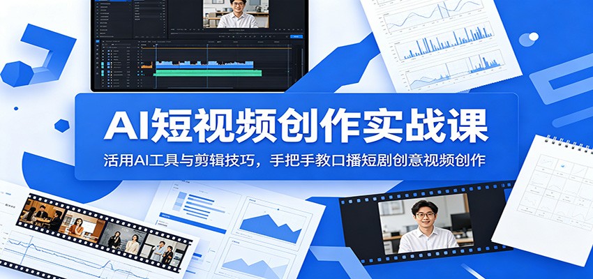 AI短视频创作实战课:活用AI工具与剪辑技巧,手把手教口播短剧创意视频创作-小栈博客