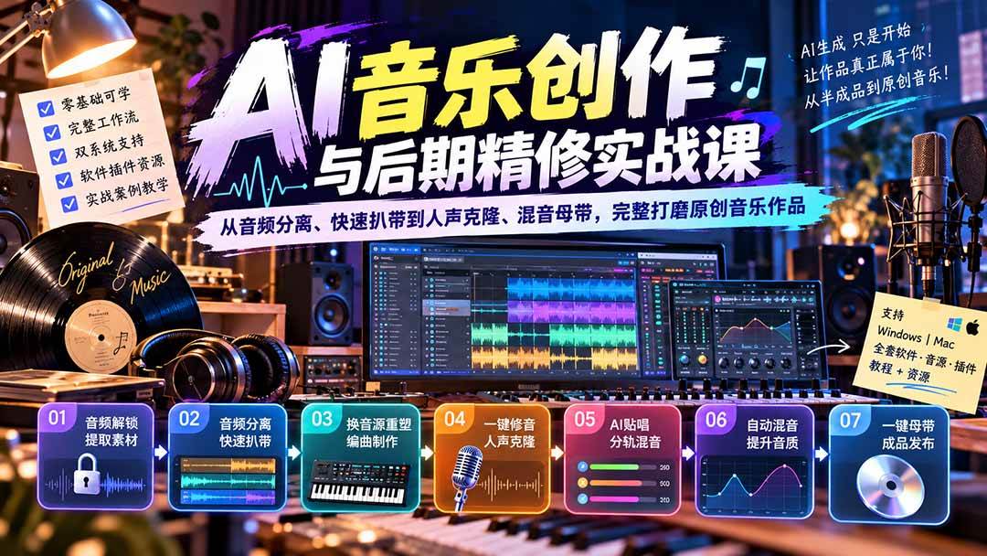 （20652期）AI音乐创作与后期精修实战课：从音频分离、快速扒带到人声克隆、混音母带，完整打磨原创音乐作品-小栈博客