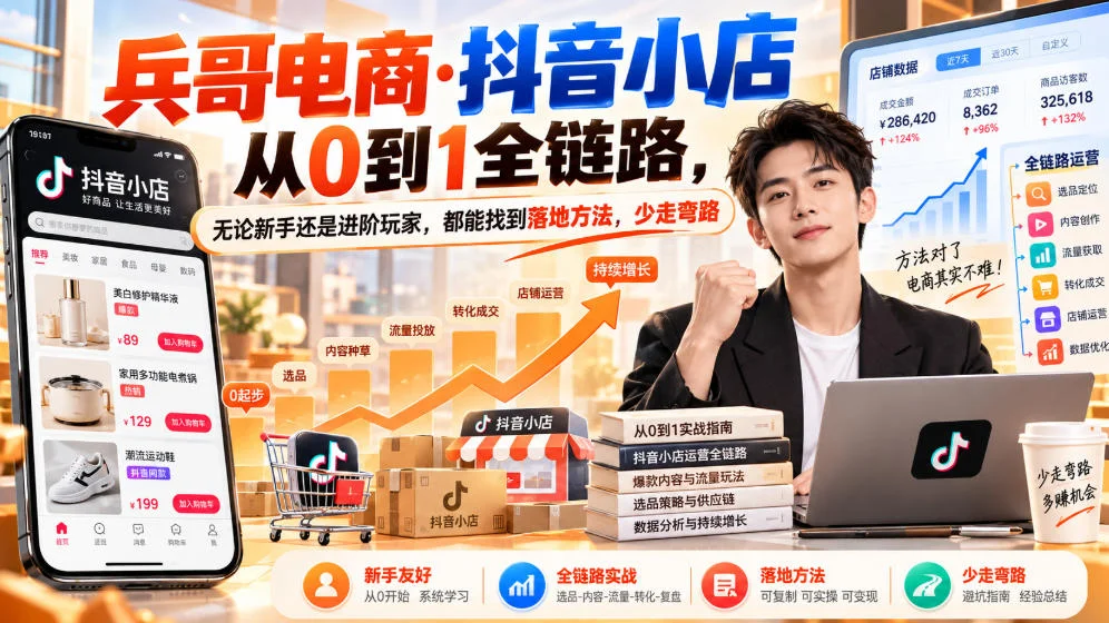 兵哥电商抖音小店从0到1全链路教程：选品+千川投流+铺货实操