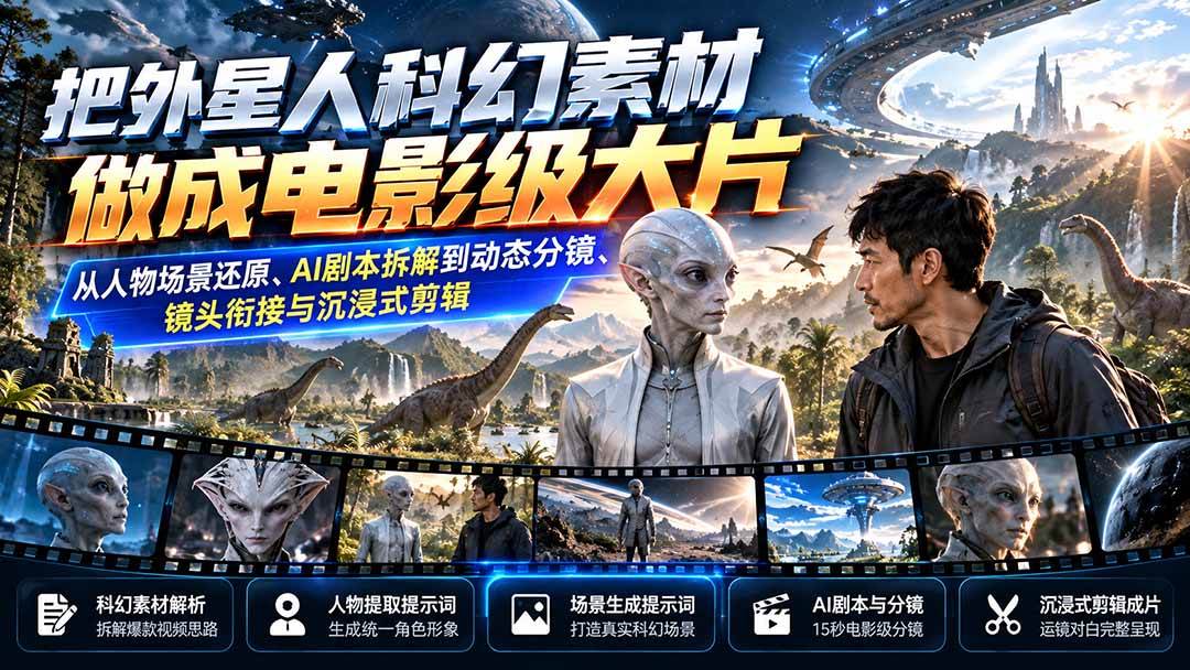 （20946期）把外星人科幻素材做成电影级大片：从人物场景还原、AI剧本拆解到动态分镜、镜头衔接与沉浸式剪辑-小栈博客