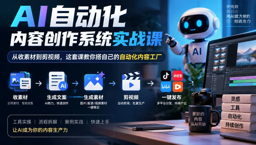 AI自动化内容创作系统实战课，从收素材到剪视频，这套课教你搭自己的自动化内容工厂-小栈博客