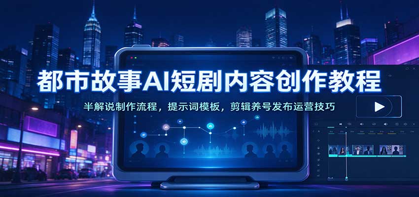 都市故事AI短剧内容创作教程：半解说制作流程，提示词模板，剪辑养号发布运营技巧-小栈博客