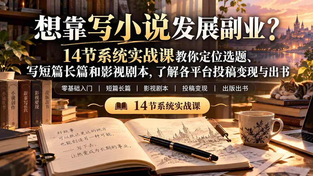 （21031期）【无水印】想靠写小说发展副业？14节系统实战课教你定位选题、写短篇长篇和影视剧本，了解各平台投稿变现与出书-小栈博客