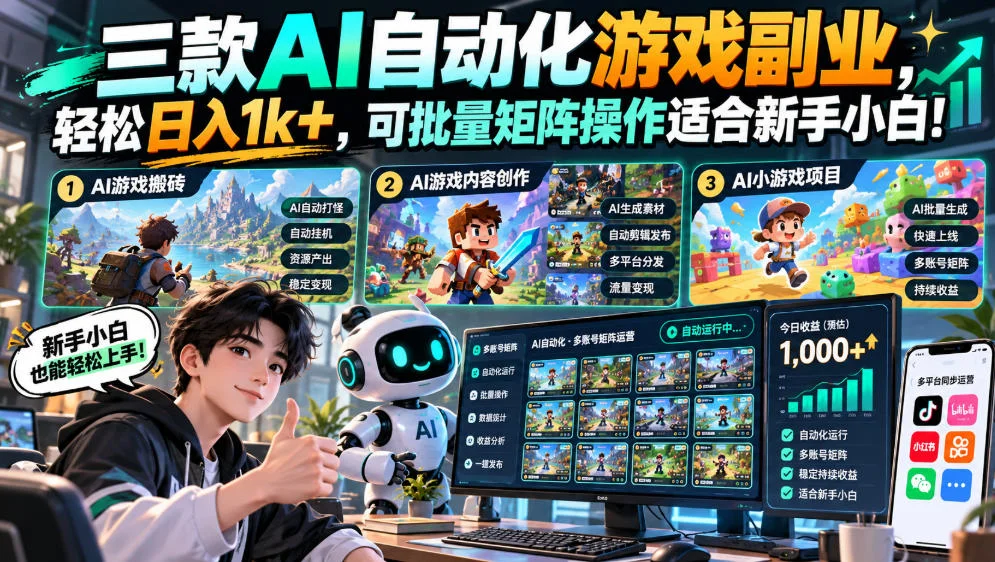 三款AI自动化游戏副业：全自动挂机搬砖，单号日入100+可矩阵