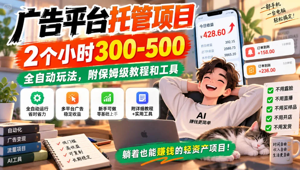 广告平台托管项目，2个小时300-500，全自动玩法，附保姆级教程和工具，小白照着就能做【揭秘】-小栈博客