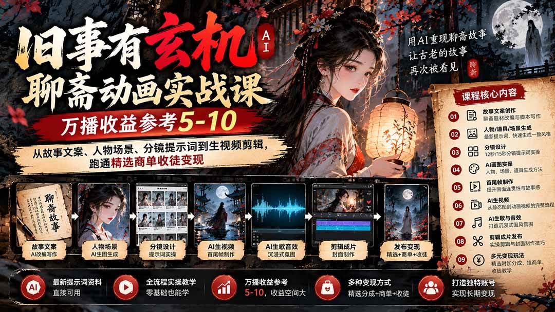 AI聊斋动画课9月实战：从文案到成片，跑通短视频变现
