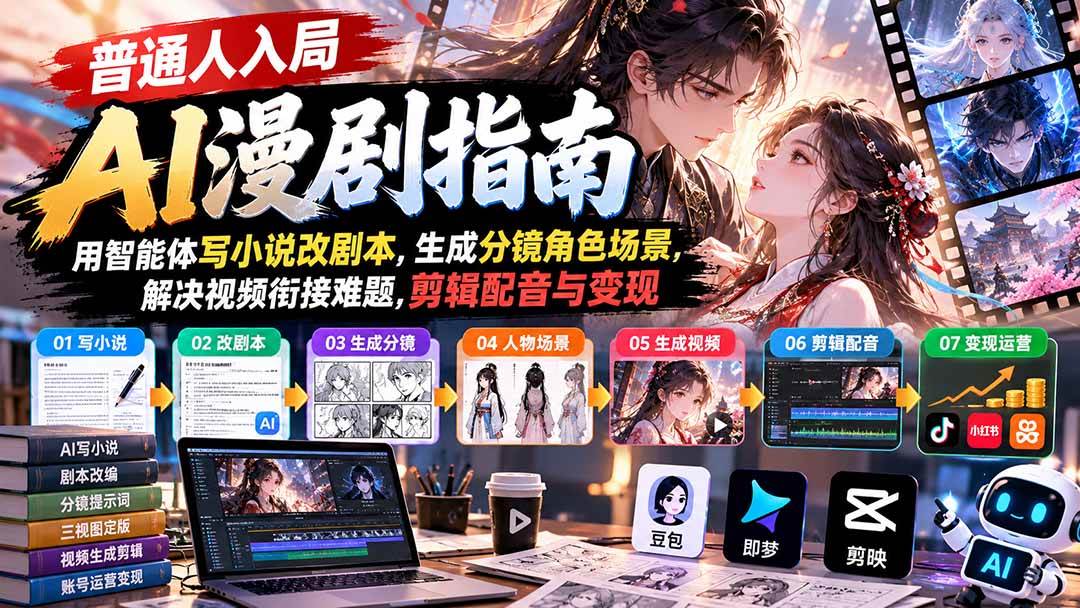 （21033期）【无水印】普通人入局AI漫剧指南：用智能体写小说改剧本，生成分镜角色场景，解决视频衔接难题，剪辑配音与变现-小栈博客