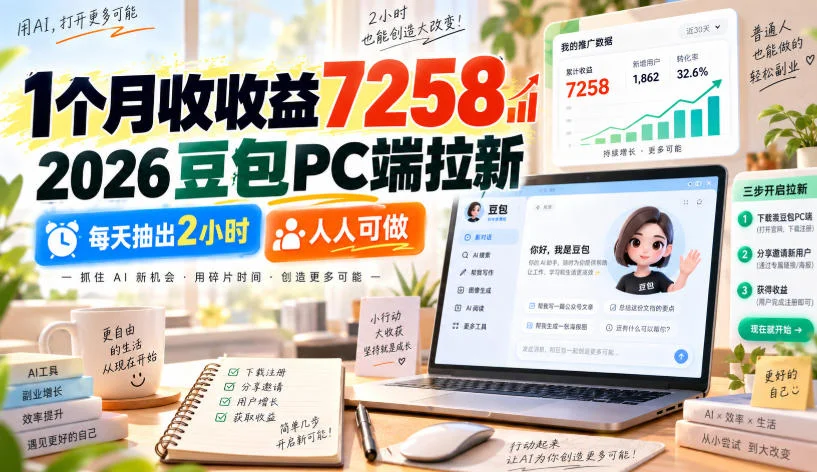 1个月收收益7258，2026豆包PC端拉新，每天抽出2小时，人人可做-小栈博客