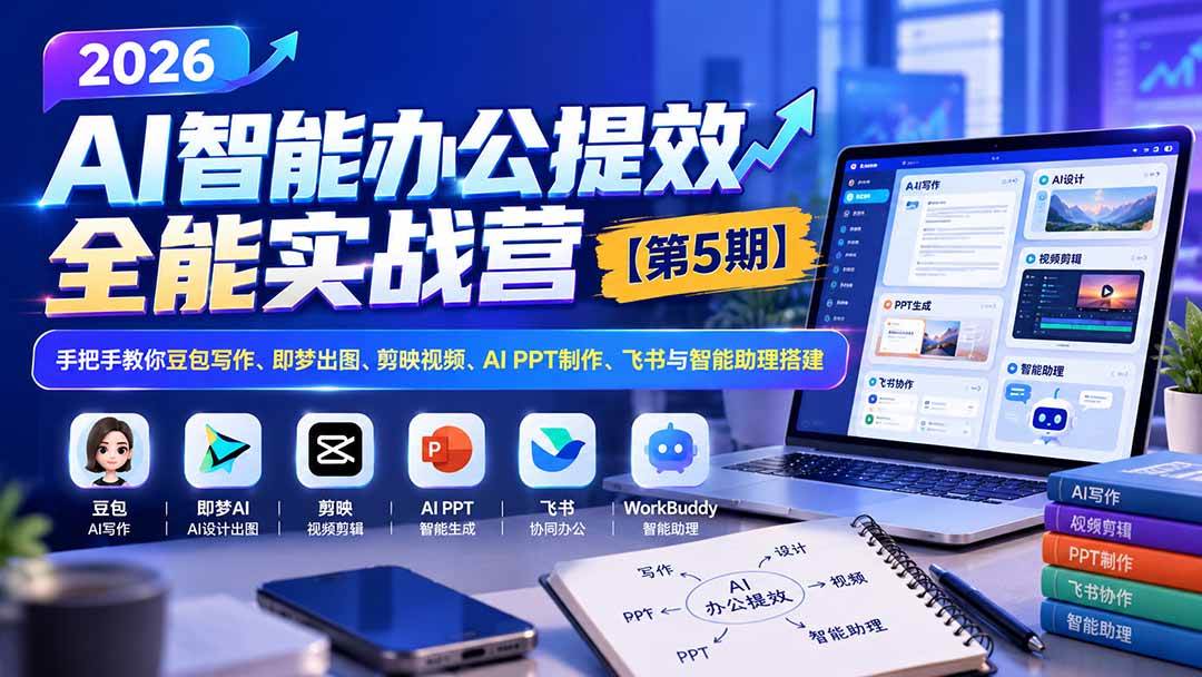 (21026期)2026AI智能办公提效实战营【第5期】-无水印:手把手教你豆包写作+即梦出图+剪映视频+AI PPT制作+飞书与智能助理搭建-小栈博客