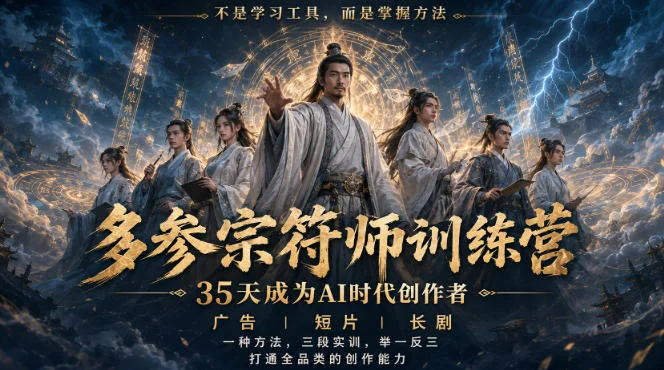多参宗符师训练营35天实战：一套方法打通广告、短片、长剧全品类AI创作
