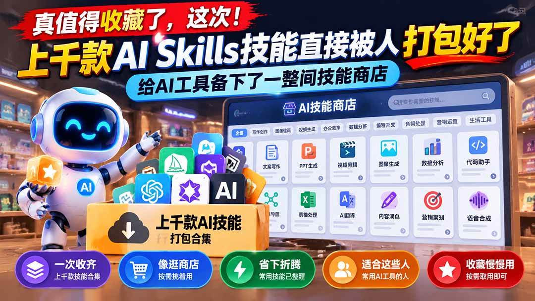 （21096期）真值得收藏了，这次！上千款AI Skills技能直接被人打包好了，给AI工具备下了一整间技能商店-小栈博客