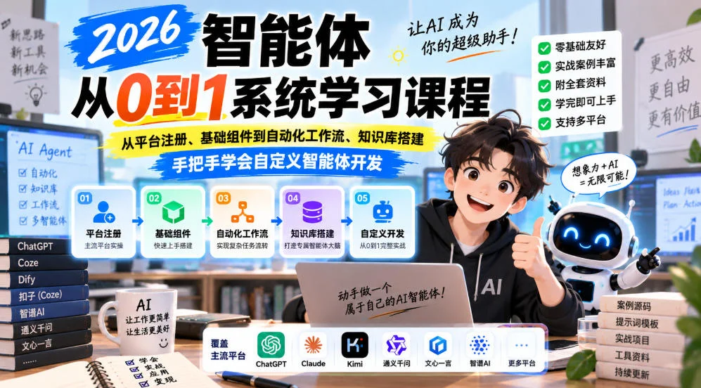2026智能体从0到1系统学习课程，从平台注册、基础组件到自动化工作流、知识库搭建，手把手学会自定义智能体开发-小栈博客