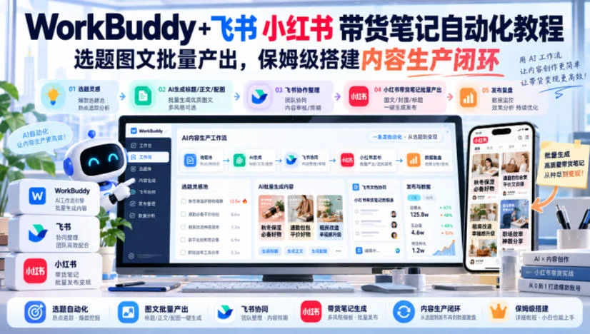 WorkBuddy+飞书小红书带货笔记自动化教程，选题图文批量产出，保姆级搭建内容生产闭环【文档】-小栈博客