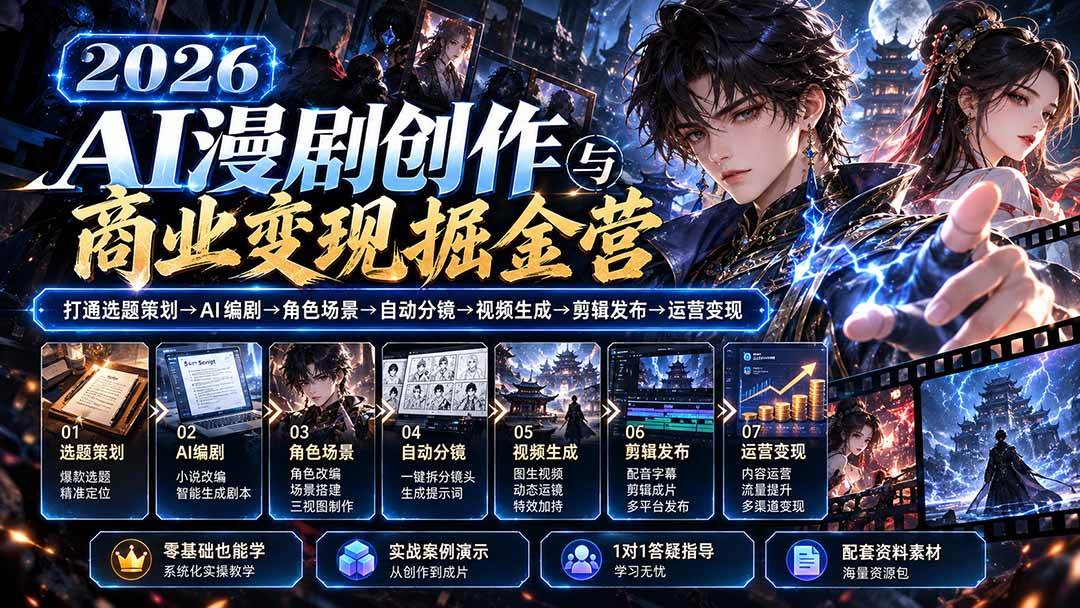 (20906期)【无水印】2026AI漫剧创作与商业变现掘金营:打通选题→AI编剧→角色场景→自动分镜→视频生成→剪辑发布→运营变现-小栈博客