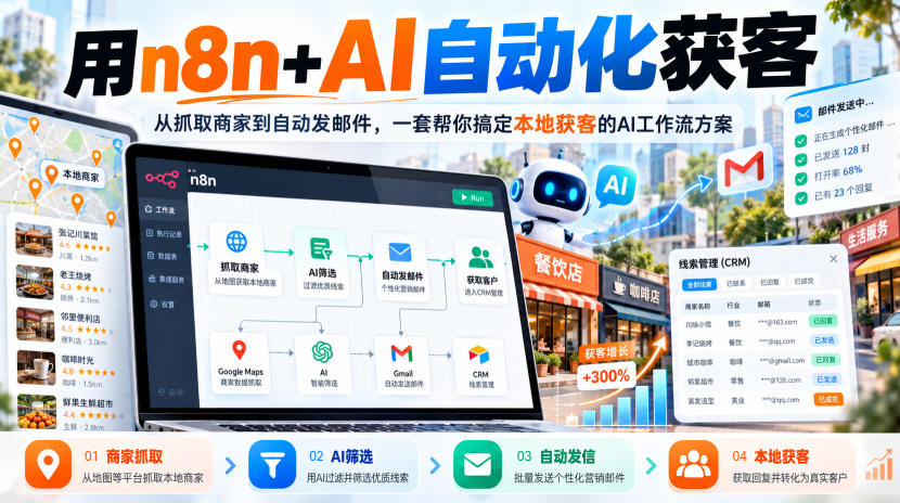 【无水印】用n8n+AI自动化获客，从抓取商家到自动发邮件，一套帮你搞定本地获客的AI工作流方案【原创双语字幕】-小栈博客