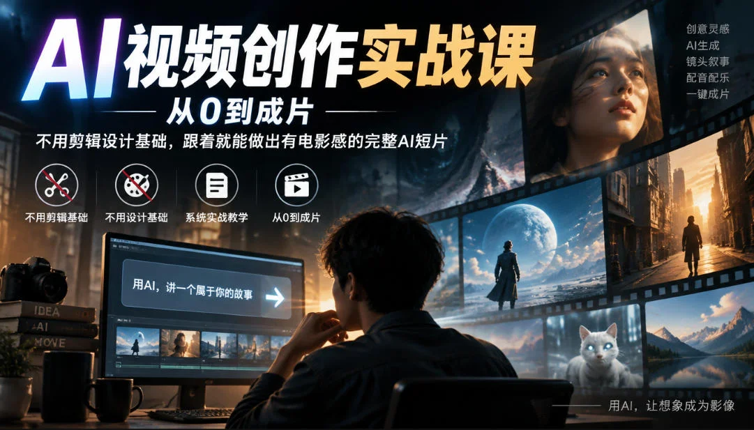 AI视频创作实战课，从0到成片，不用剪辑设计基础，跟着就能做出有电影感的完整AI短片-小栈博客