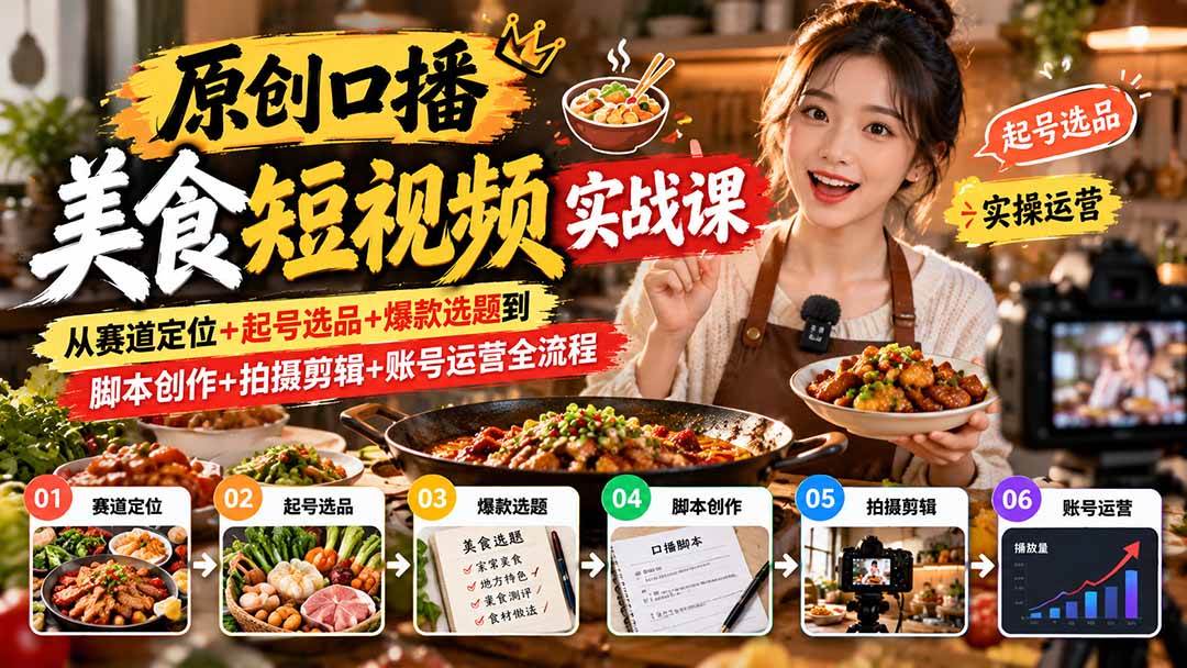 (20786期)原创口播美食短视频实战课:从赛道定位+起号选品+爆款选题到脚本创作+拍摄剪辑+账号运营全流程 (20786期)原创口播美食短视频实战课:从赛道定位+起号选品+爆款选题到脚本创作+拍摄剪辑+账号运营全流程