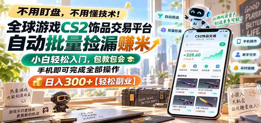 CS2饰品交易平台自动批量捡漏，手机挂机日入300+