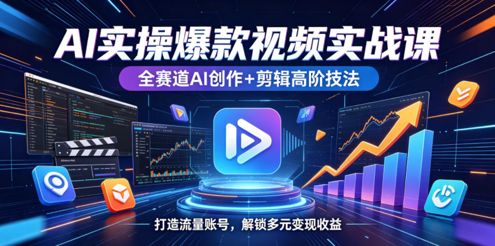AI实操爆款视频实战课,全赛道AI创作+剪辑高阶技法,打造流量账号,解锁多元变现收益-小栈博客