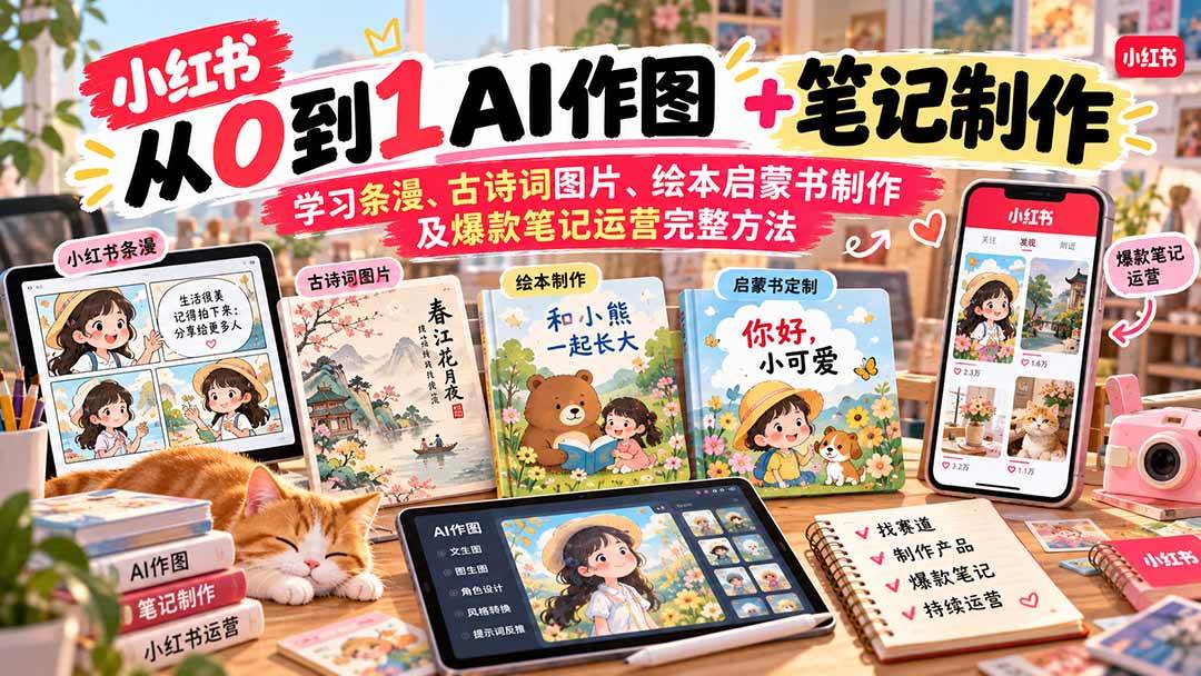 （20655期）2026小红书AI内容创作从0到1：学习条漫、古诗词图片、绘本启蒙书制作及爆款笔记运营完整方法-小栈博客