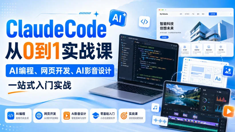 Claude Code从0到1实战课,AI编程、网页开发、AI影音设计一站式入门实战(更新) Claude Code从0到1实战课,AI编程、网页开发、AI影音设计一站式入门实战(更新)